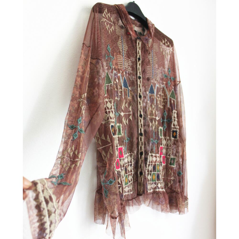 JOHNNY WAS Biya Daman Melbina Mesh Blouse, New, Size XL - Picture 2 of 5